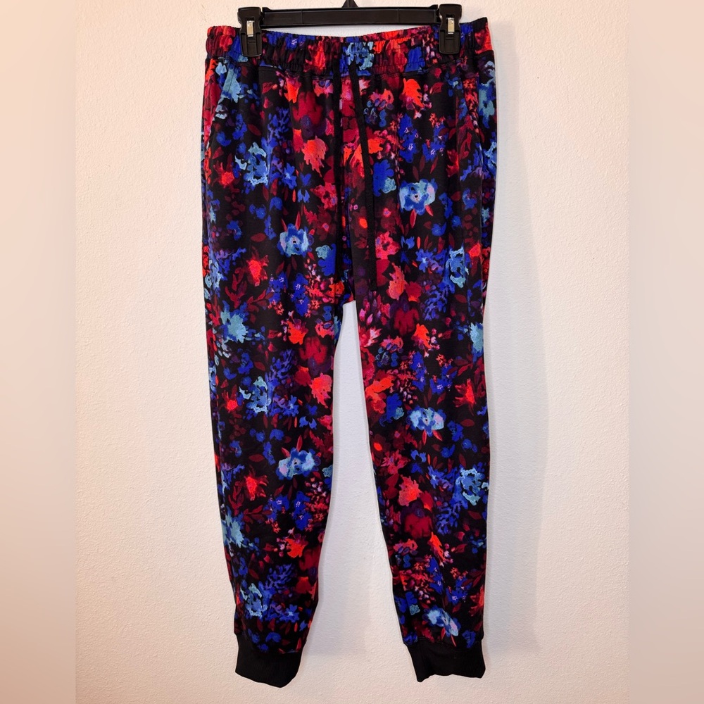 LuLaRoe Jax Joggers XL Blue/Red Floral Lounge Pants Stretchy Pockets